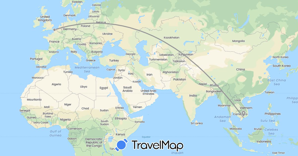 TravelMap itinerary: plane in France, Vietnam (Asia, Europe)